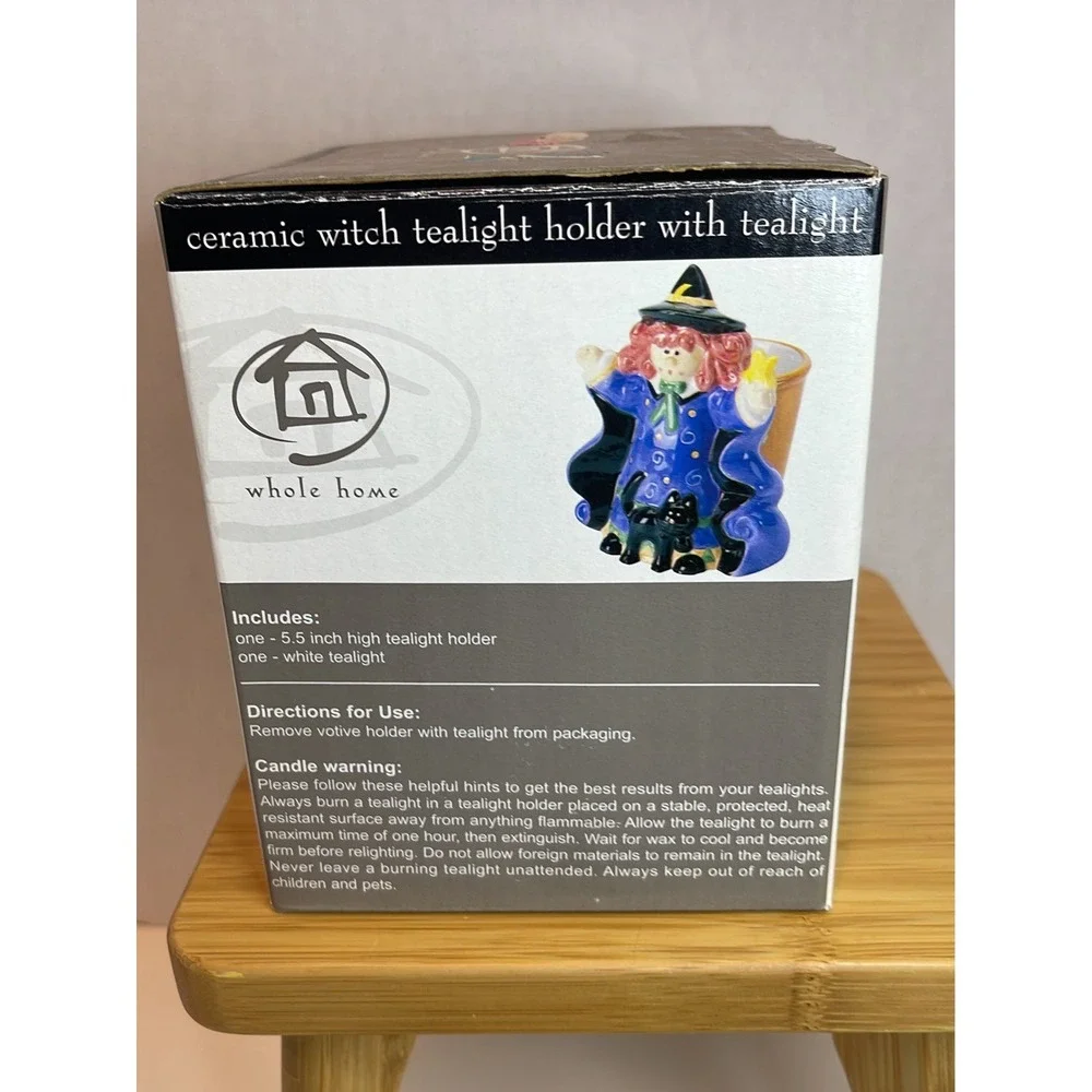 Vintage Whole Home Ceramic Witch with Black Cat‎ Tealight Holder with Tealight